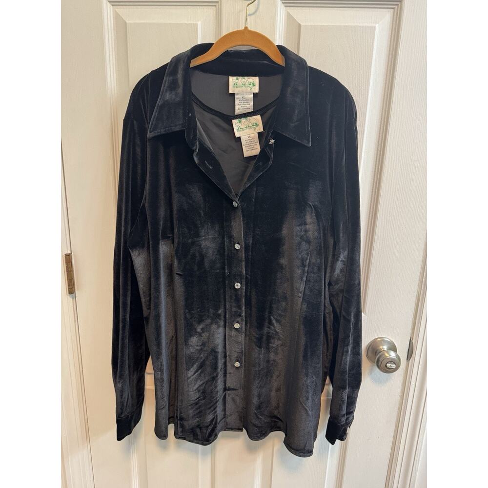 Quacker Factory XL Velvet Button Blouse & Tank Set Rhinestone Buttons Preowned